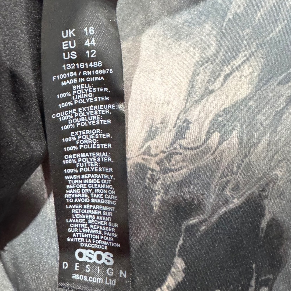 ASOS DESIGN Maxi Dress Womens 12 Black White Blurred Print One Shoulder Draped - Picture 10 of 12